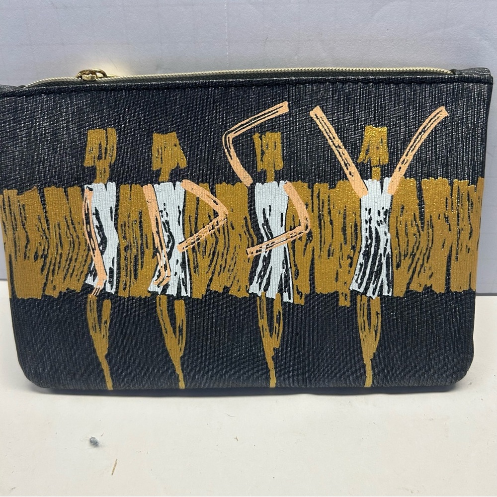 Black and Gold Makeup Bag with zipper closer.